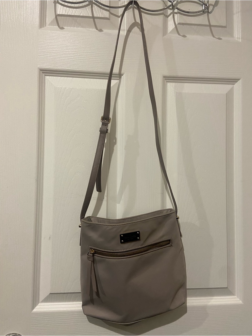 kate spade Taupe Gray Leather Crossbody with Front Zip Pocket